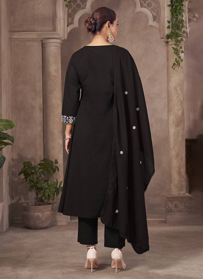 Black embroidery pure cotton straight