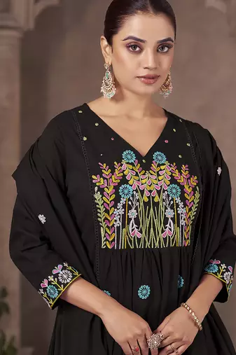 Black embroidery pure cotton straight