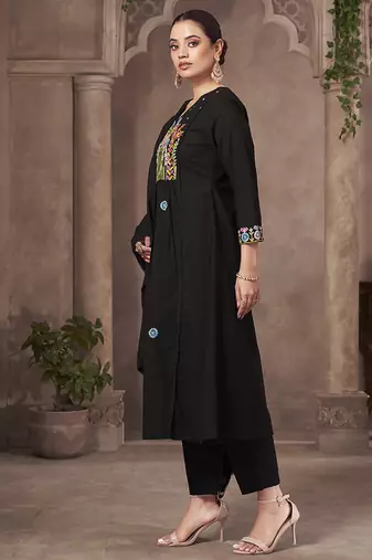 Black embroidery pure cotton straight