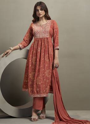 Orange embroidered georgette anarkali 1