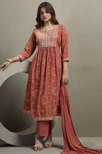Orange embroidered georgette anarkali