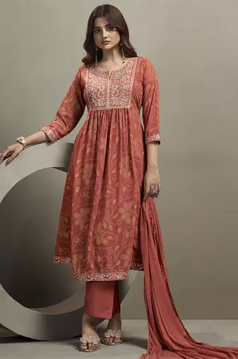 Orange embroidered georgette anarkali