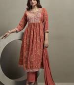 Orange embroidered georgette anarkali