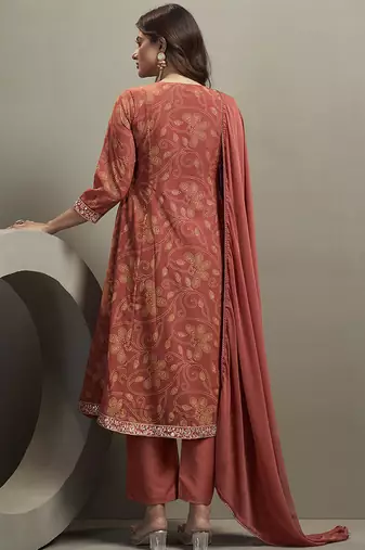 Orange embroidered georgette anarkali