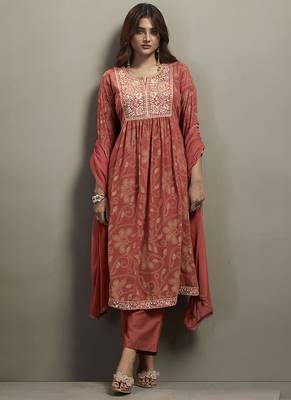 Orange embroidered georgette anarkali 3