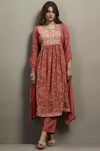 Orange embroidered georgette anarkali