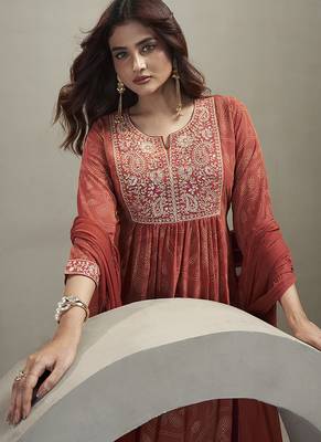 Orange embroidered georgette anarkali 4