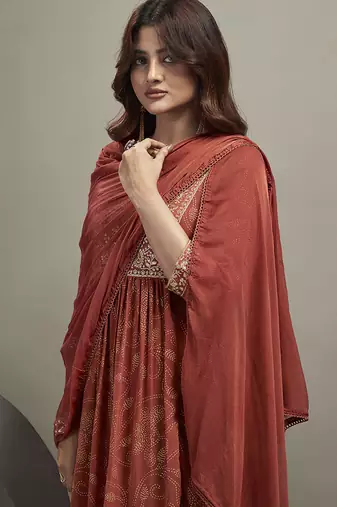 Orange embroidered georgette anarkali