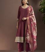 Wine embroidered chinnon anarkali