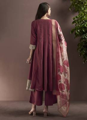 Wine embroidered chinnon anarkali 2