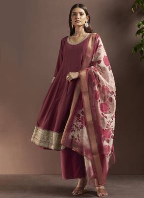 Wine embroidered chinnon anarkali 3