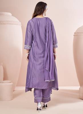 Lavender Schiffli Embroidered Chinnon Straight Kurti Palazzo Set 2