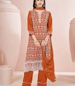 Orange schiffly with embroidered chinnon straight