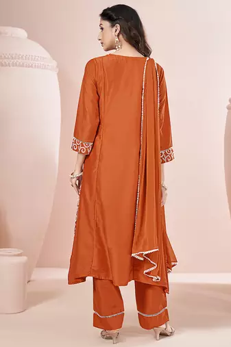 Orange schiffly with embroidered chinnon straight