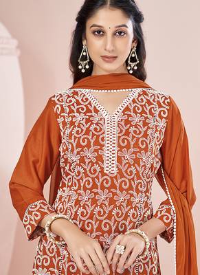 Orange schiffly with embroidered chinnon straight 4