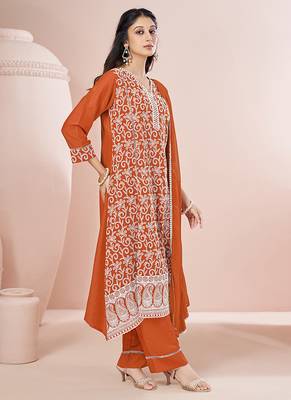 Orange schiffly with embroidered chinnon straight 5