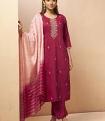 Red embroidered with handwork
 chinnon straight