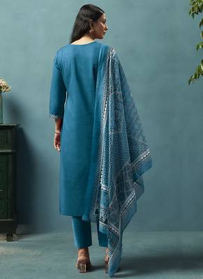 Blue printed cotton blend straight 2