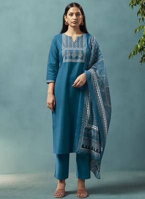 Blue printed cotton blend straight 3