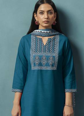 Blue printed cotton blend straight 4