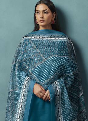 Blue printed cotton blend straight 5