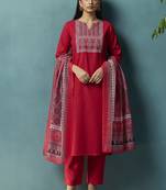 Red printed cotton blend straight