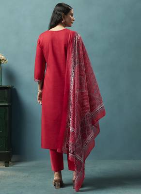 Red printed cotton blend straight 2