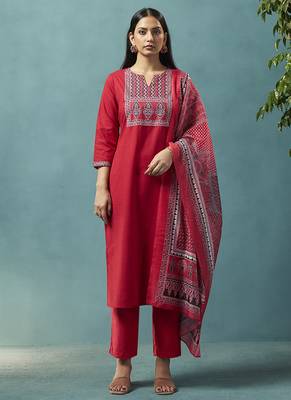Red printed cotton blend straight 3
