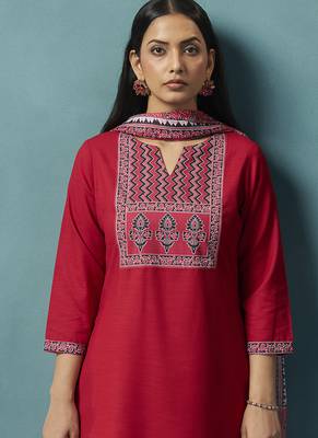 Red printed cotton blend straight 4
