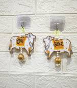 handmade mdf cow shubh labh hanging  side door & wall hanging with latkan decor hanging pack of 2 (small127)