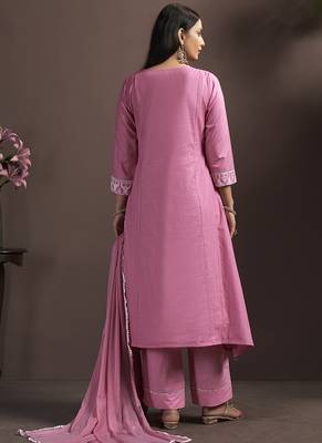 Pink embroidered schiffly pure cotton straight 2