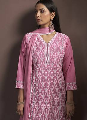 Pink embroidered schiffly pure cotton straight 4