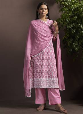 Pink embroidered schiffly pure cotton straight 5
