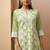 Pista green embroidered schiffly cotton blend straight