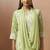 Pista green embroidered schiffly cotton blend straight