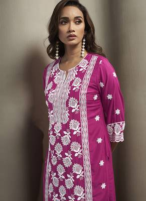 Pink embroidered chinnon straight 2