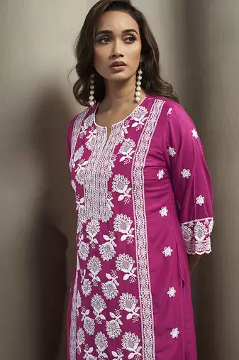 Pink embroidered chinnon straight