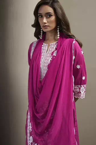 Pink embroidered chinnon straight