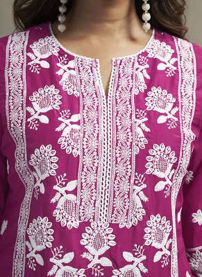 Pink embroidered chinnon straight 4