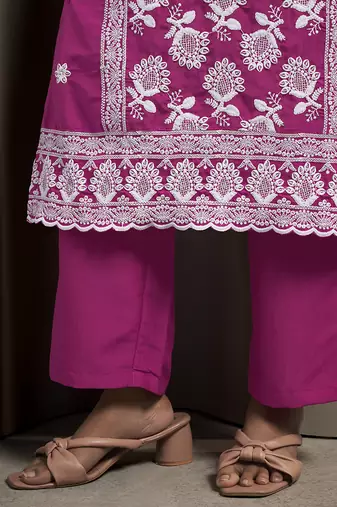 Pink embroidered chinnon straight