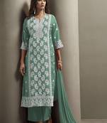 Pista green embroidered chinnon straight