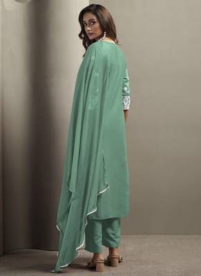 Pista green embroidered chinnon straight 2