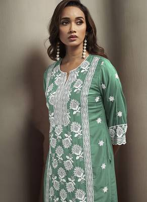 Pista green embroidered chinnon straight 4