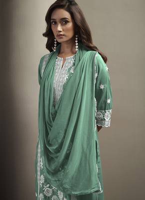 Pista green embroidered chinnon straight 5