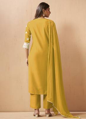 Yellow embroidered schiffly cotton blend straight 2