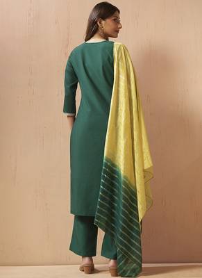 Green embroidered schiffly cotton blend straight 2