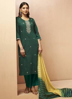 Green embroidered schiffly cotton blend straight 3