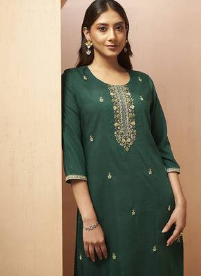 Green embroidered schiffly cotton blend straight 4
