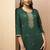 Green embroidered schiffly cotton blend straight