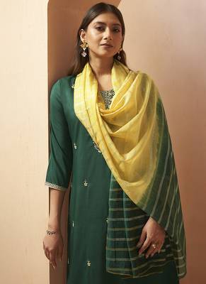 Green embroidered schiffly cotton blend straight 5